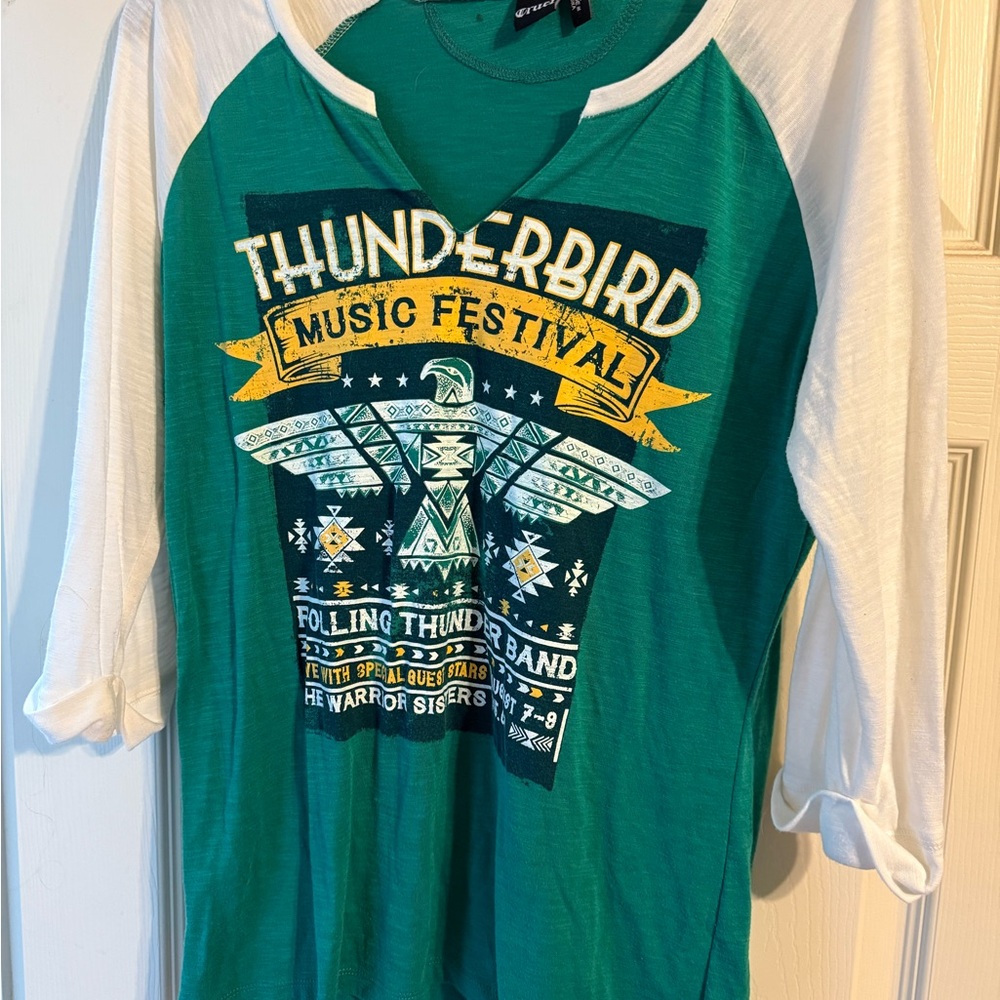 Cruel Girl Thunderbird Music Festival Raglan Tee - Green and White